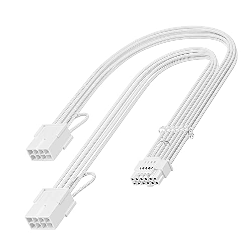 Fasgear 30cm PCI-e 5.0 12VHPWR Verlängerungskabel, 16(12+4) Pin Stecker zu PCIE 5.0 2x8(6+2) Pin Buchse Sleeved Extender Kabel,GPU-Kabel Kompatibel für GeForce RTX 3090ti/4070ti/4070/4080/4090(Weiß) von Fasgear