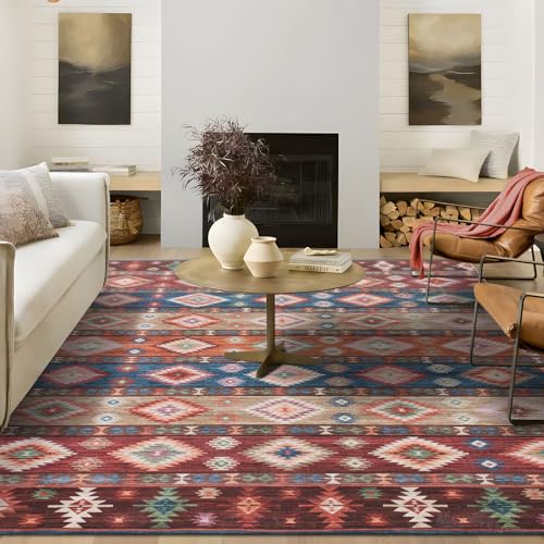 Fashriend Rita Marokkanischer Teppich, rutschfest, Vintage-Teppich, dünn, maschinenwaschbar, kein Ausfallen, Tribal-Teppich mit niedrigem Flor, geometrischer großer Teppich für Wohnzimmer, von Fashriend