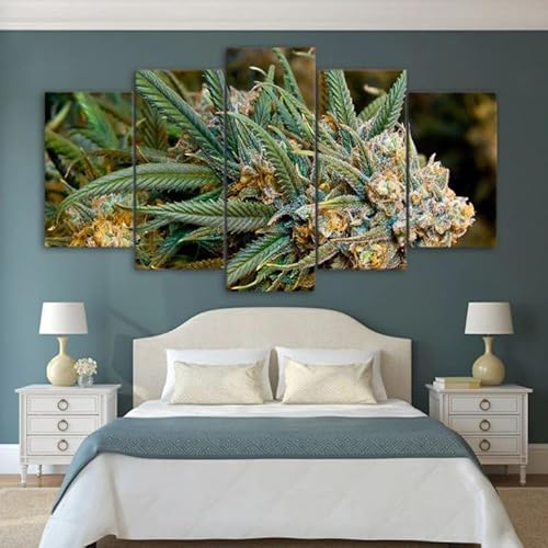 FatAco 5 Stk Kunstdrück Leinwand Wandbilder Ölgemälde Marihuana Unkraut Cannabis Leinwanddrucke Moderne Gerahmt Gemälde für Home Wanddeko von FatAco