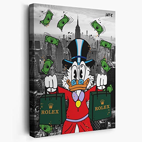 Fchen art Rich Donald Duck Gemälde ALEC Monopoly Donald Duck Wandkunst Graffiti Kunst Poster Urban Street Art Graffiti Wandkunstdruck Raumdekoration Wohnheim Büro Teens Schlafzimmer 30 x 40 cm von Fchen art