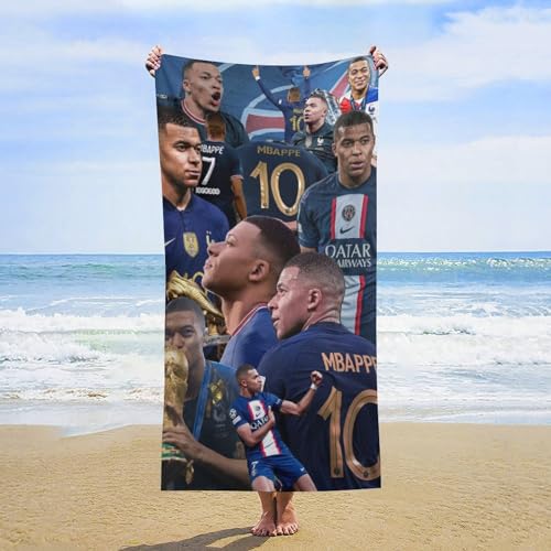 Fdcyzwxgs Mbappe Strandtuch Für Kinder Erwachsene, 3D Fußballspieler Poolhandtuch Männer Frauen Handtücher Badelaken Reise Weiche Sandschutz-Strandbadetücher Aus Mikrofaser 160x80cm von Fdcyzwxgs