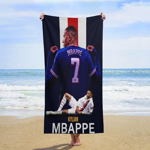 Fdcyzwxgs Mbappe Strandtuch Für Kinder Erwachsene, 3D Fußballspieler Poolhandtuch Männer Frauen Handtücher Badelaken Reise Weiche Sandschutz-Strandbadetücher Aus Mikrofaser 160x80cm von Fdcyzwxgs