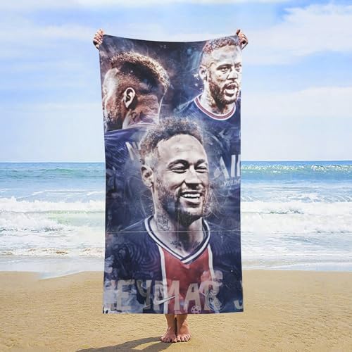 Fdcyzwxgs Neymar Strandtuch, 3D Fußballspieler Handtücher Reisen Schwimmen Pool Yoga Fitnessstudio Camping Für Erwachsene Kinder Teenager Strand-Essentials Zubehör 160x80cm von Fdcyzwxgs