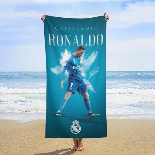 Fdcyzwxgs Ronaldo Strandtuch Für Kinder Erwachsene, 3D Fußballspieler Poolhandtuch Männer Frauen Handtücher Badelaken Reise Weiche Sandschutz-Strandbadetücher Aus Mikrofaser 160x80cm von Fdcyzwxgs