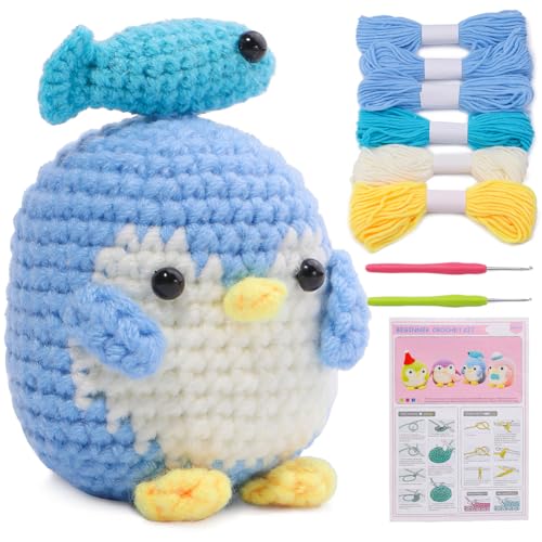 FeLeA Häkelset für Anfänger,Häkeltiere Set,Häkelset für Anfänger Pinguin,Häkel Starter Set,DIY Strickset mit Häkelnadeln,Garn,Schritt für Schritt Anleitungsvideo,Häkelset für Anfänger Erwachsene von FeLeA