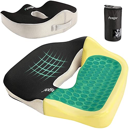 Feagar Gel Sitzkissen, Orthopädisches Sitzkissen aus Memory Foam, Ergonomisches Sitzkissen mit Gel für Bürostuhl Auto Rollstuhl, Steißbeinkissen Stuhlkissen Sitzkissen Outdoor Zuhause von Feagar