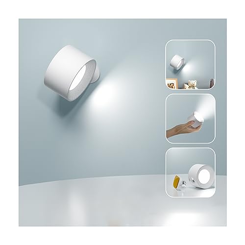 Feallive LED Wandleuchte Innen, Wandlampe mit Akku 1 Stück,Touch Control 3 Helligkeitsstufen, 360° drehbare, für Wohnzimmer Schlafzimmer TreppenhausFlur kabellose wandleuchten (Weiß) von Feallive