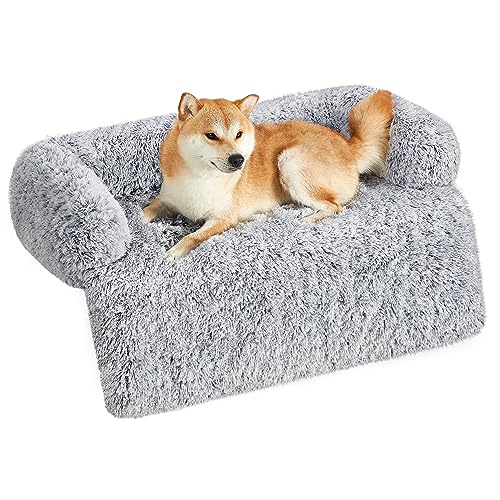 Feandrea FluffyHug Hundebett Plüsch, Hundedecke Sofa, Sofaschutz Hund, Hundekissen, Größe XL, für mittelgroße und große Hunde, 110 x 95 x 18 cm, Ombré-Grau PGW223G01 von Feandrea