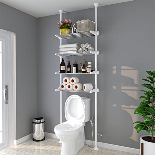Feblomst WC-Regale, verstellbares WC-Regal, 4 Ebenen, Boden-zu-Decke, Spannstange, Badezimmer-Organizer, Weiß von Feblomst