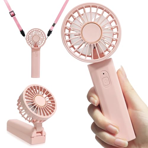 Handventilator Mini Ventilator Akku Aufladbar USB C Leise, Tragbarer Hand Ventilatoren Klein Stark Leicht 3 IN 1, 180 Grad Drehung, Portable Fan mit Batterie 2000mAh für Zuhause Reisen, Rosa von Feebee