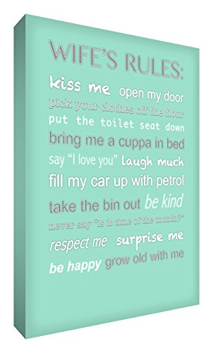 Feel Good Art 16 x 12 Zoll modernes typographisches Frau 's Rules mittel A3 Leinwand, mintgrün, 91 x 60 cm von Feel Good Art