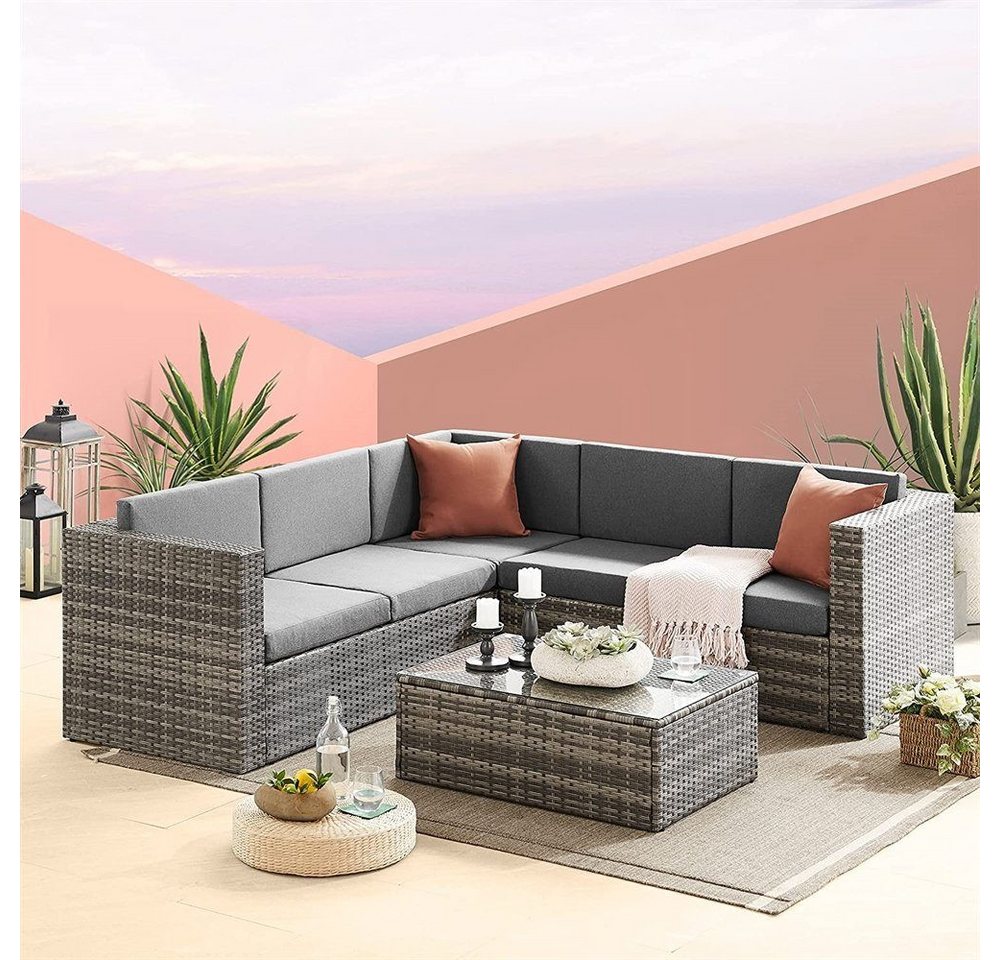 Feel2Home Gartenlounge-Set Gartenmöbel Sofa Sitzgarnitur Rattanmöbel Polyrattan Lounge Grau von Feel2Home