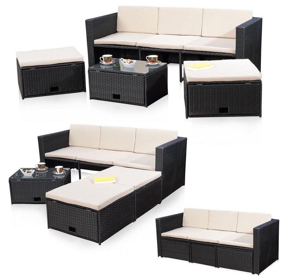 Feel2Home Gartenlounge-Set Polyrattan Lounge Rattanmöbel Sitzgruppe Gartenmöbel versch. Farben, (4-tlg., Premium-Lounge), Hochwertige Flechtoptik von Feel2Home