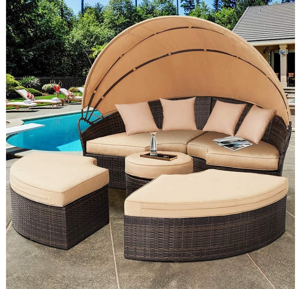 Feel2Home Gartenlounge-Set Polyrattan Sonneninsel 180CM Gartenmuschel Sonnenliege versch. Farben, (10-tlg., Exklusiv), Wasserabweisend von Feel2Home