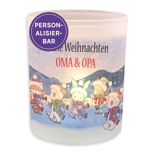 FEENSTAUB Windlicht Glas, Weihnachten Deko Winter, Teelichthalter Glas personalisiert mit Name, Deko Winter Innen, Kerzenglas Deko, Tischdeko Windlicht mit Spruch, Tischlicht Glas von Feenstaub