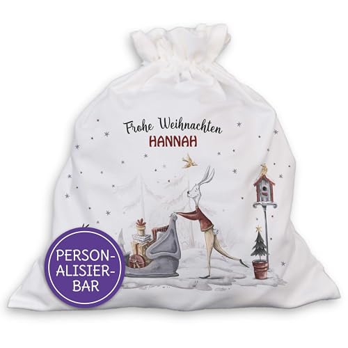 FEENSTAUB Nikolaussack mit Namen personalisiert, Geschenkverpackung für Weihnachten, Geschenkesack, Nikolaussäckchen personalisiert, Weihnachten Verpackung, Weihnachtstaschen Stoff Weihnachtshase von Feenstaub