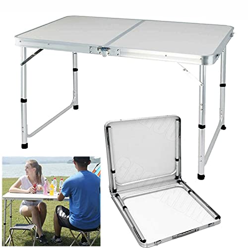 Klapptisch Picknicktisch mit tragbarem Griff, ideal für Camping, Buffet, Hochzeit, Markt, Garten, 120 cm, Aluminiumrahmen und verstellbare Höhe von Feidak