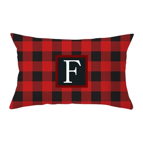 FeiliandaJJ 26 Buchstaben Cushion Cover Christmas Rot Kariertes Kissenhülle Kopfkissenbezug Weihnachten Deko Kissenbezug Super weich Sofakissen für Wohnzimmer Sofa Bed Home,30x50cm von FeiliandaJJ