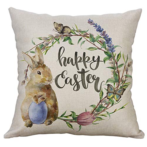 FeiliandaJJ Kissenbezug 45x45cm Leinen Ostern Drucken kissenhülle Kopfkissenbezug Pillowcase Super weich Sofakissen für Wohnzimmer Sofa Bed Home (K) von FeiliandaJJ