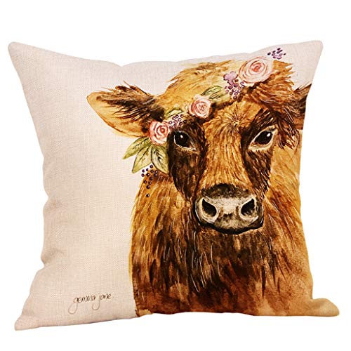 FeiliandaJJ Kissenbezug Kissenhülle Kopfkissenbezug Tiere Ölgemälde Kuh Drucken Super Weich Home Dekoration Pillowcase Sofakissen für Wohnzimmer Sofa Bed,45x45cm (B) von FeiliandaJJ