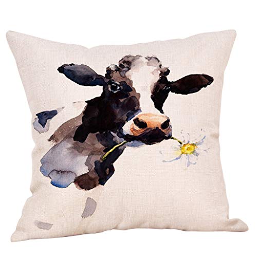 FeiliandaJJ Kissenbezug Kissenhülle Kopfkissenbezug Tiere Ölgemälde Kuh Drucken Super Weich Home Dekoration Pillowcase Sofakissen für Wohnzimmer Sofa Bed,45x45cm (D) von FeiliandaJJ