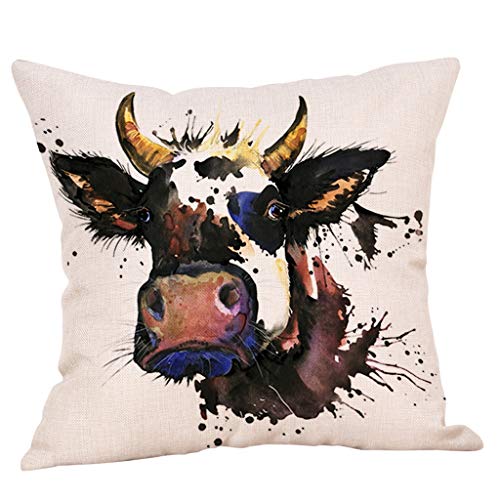 FeiliandaJJ Kissenbezug Kissenhülle Kopfkissenbezug Tiere Ölgemälde Kuh Drucken Super Weich Home Dekoration Pillowcase Sofakissen für Wohnzimmer Sofa Bed,45x45cm (E) von FeiliandaJJ