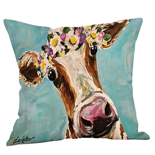 FeiliandaJJ Kissenbezug Tier Ölgemälde Kuh Muster Kissenhülle Super Weich Home Dekoration Kopfkissenbezug Pillowcase Sofakissen für Wohnzimmer Sofa Bed,45x45cm (A) von FeiliandaJJ