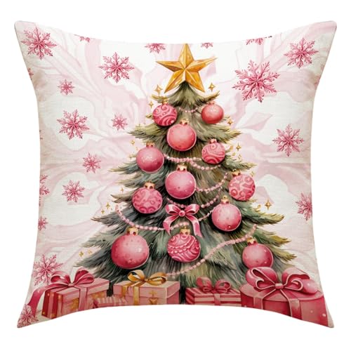 FeiliandaJJ Kissenbezug Weihnachten 45x45cm, Schöne Weihnachtskissen Leinen, Weihnachtskissenbezug mit Weihnachtsmann Weihnachtsbaum Schneeflocke Muster für Wohnzimmer und Sofa Deko von FeiliandaJJ