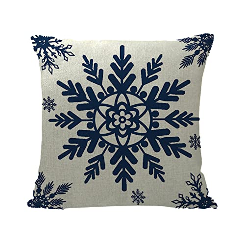 FeiliandaJJ Weihnachtskissen Kissen Weihnachten Kissenbezug KissenhüLle Weihnachtskissenbezug Dekokissen Xmas Deko Schneeflocke Hirsch Blau Christmas Pillow Cushion Covers Leinen 45x45 cm von FeiliandaJJ