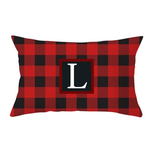 FeiliandaJJ Weihnachtskissen Rot Kariertes 26 Buchstaben 30x50 cm Weihnachten Kissenbezug KissenhüLle Weihnachtskissenbezug Dekokissen Xmas Deko Christmas Pillow Cushion Covers Polyester von FeiliandaJJ