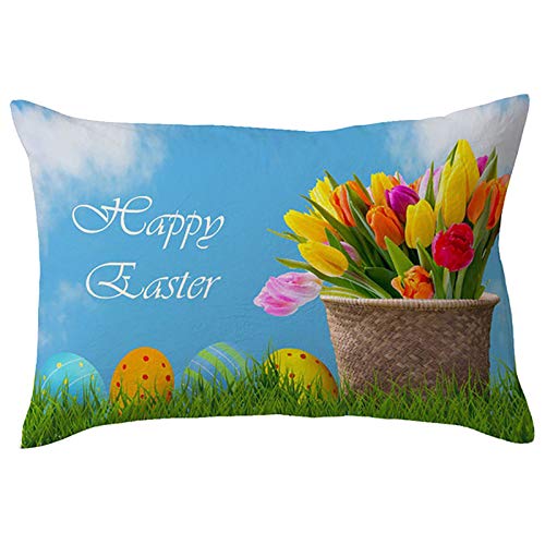 FeiliandaJJ Zierkissenbezüge Ostern Kissenbezug Leinen 30x50cm Kissenbezüge Ostern Muster Kopfkissenbezug Pillowcase mit Reißverschluss Kissenhülle Für Wohnzimmer Sofa Ostern Deko (J, 30x50cm) von FeiliandaJJ