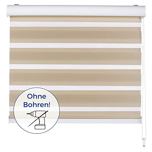 Fensterdecor Doppelrollo Verdunkelung 80 x 180 cm in Creme I Sichtschutz-Rollo für Fenster I Lichtdurchlässigkeit anpassbar I Tag & Nacht tauglich I Flexibler Seitenzug I Premium Qualität von Fensterdecor