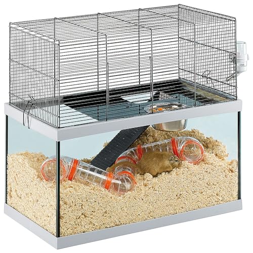 Ferplast Nagetierkäfig GABRY 60 für Rennmäuse, Hamster, aus Metall und Glas, inklusive Zubehör: Schüssel, Trinkflasche, Regal, Leiter, Rohrset. 60x31,5xh52cm von Ferplast