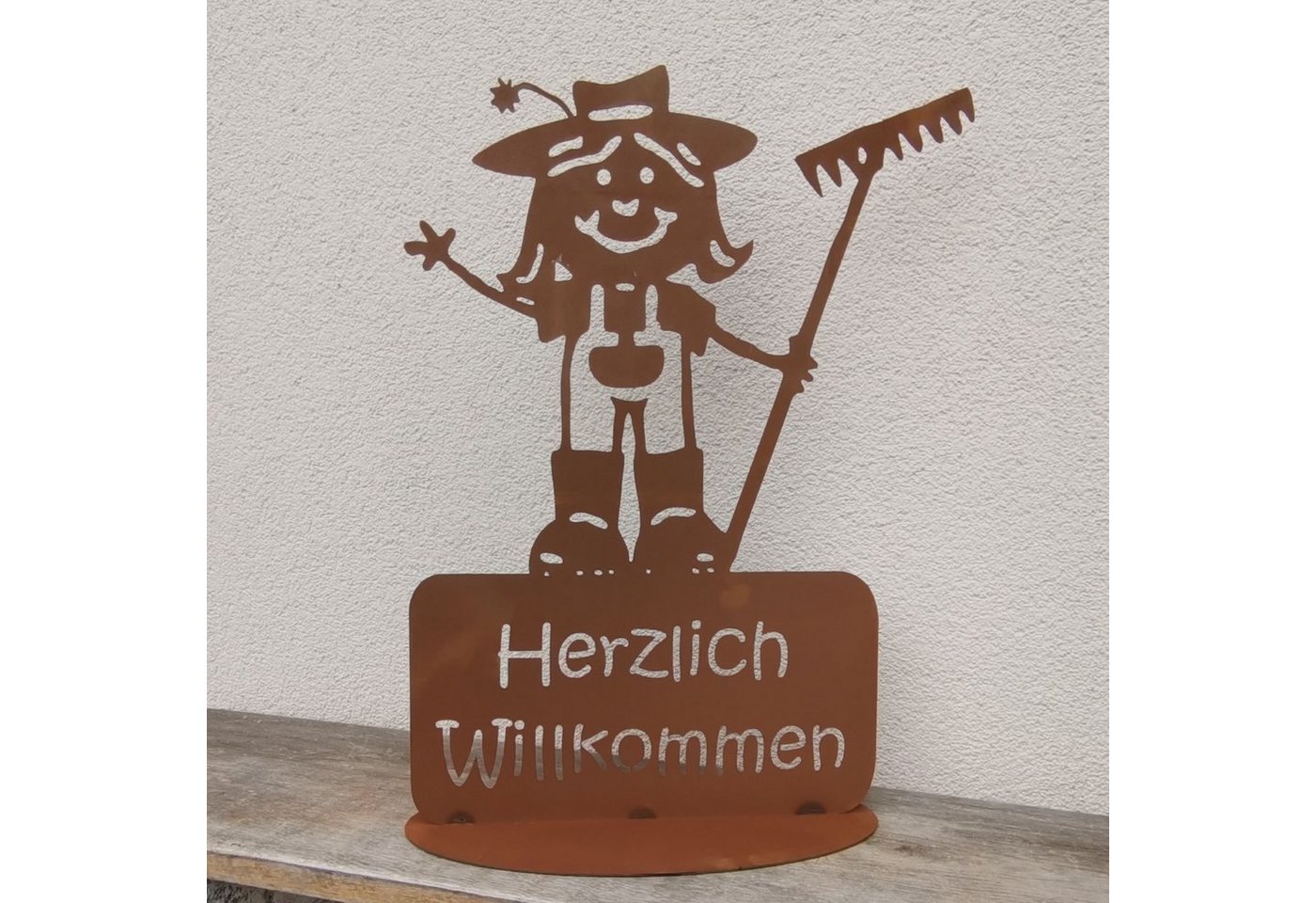 Ferrum Art Metallschild Gartenmädchen "Willkommen" - Edelrost von Ferrum Art