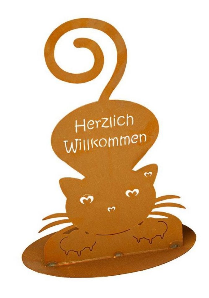 Ferrum Art Metallschild Katze "Herzlich Willkommen" - Edelrost von Ferrum Art