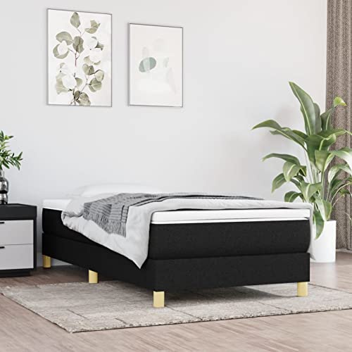 Festnight Futonbett 90 x 200 cm Polsterbett Boxspringbett Bettgestell Stoff Einzelbett Bett Hotelbett Bettrahmen Lattenrost Schwarz von Festnight