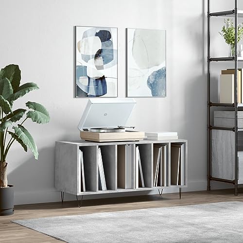 Festnight Plattenschrank Betongrau Schallplattenschrank 100x38x48 cm Schallplatten Regal Schallplattenregal Holz Vinylschrankes Plattenschrank Viel Stauraum Holzwerkstoff von Festnight