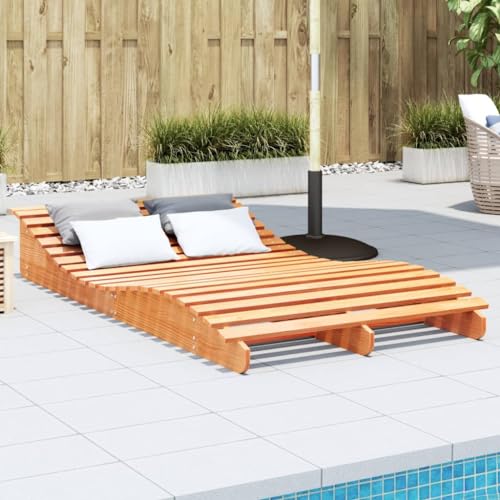 Festnight Sonnenliege Holz Wetterfest Garten Doppelliege Loungebett Sonnenbett Outdoor Bett Holzliege Garten Liege Holzliege Himmelsliege Liegelänge 205 x 110 x 31,5 cm Wachsbraun von Festnight