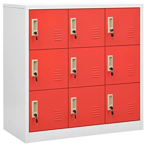 Festnight Spind Schließfachschrank 9 Fächer metallschrank spind Schrank fächerschrank Metall Büroschrank abschließbarer Umkleideschrank stahlschrank -Light Grey and red-mit 9 Schließfächern von Festnight