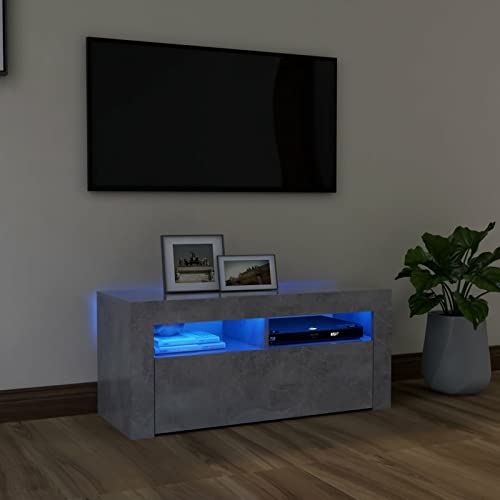 Festnight TV-Schrank mit LED Fernsehschrank Mit Led Medienschrank Lowboard Wohnzimmer TV Lowboard TV Sideboard Wohnzimmer TV Board Betongrau 90x35x40 cm von Festnight