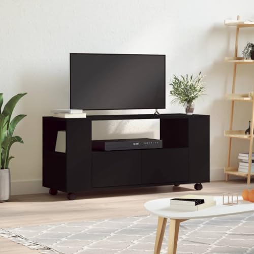 Festnight TV Schrank mit Rollen Fernsehtisch mit Schublade Fernsehschrank Schwarz TV Lowboard mit Fächer Moderne TV Bank TV Tisch TV Board HiFi-Schrank TV Table TV Möbel 102x34,5x43 cm von Festnight