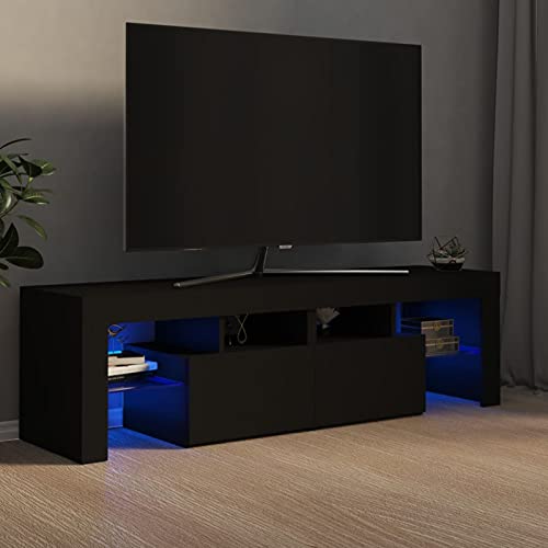 Festnight tv Schrank mit led Lowboard Fernsehschrank Fernsehtisch tv Bank tv Tisch TV Board Sideboard für Wohnzimmer Schlafzimmer Möbel Schwarz 140x36,5x40 cm von Festnight