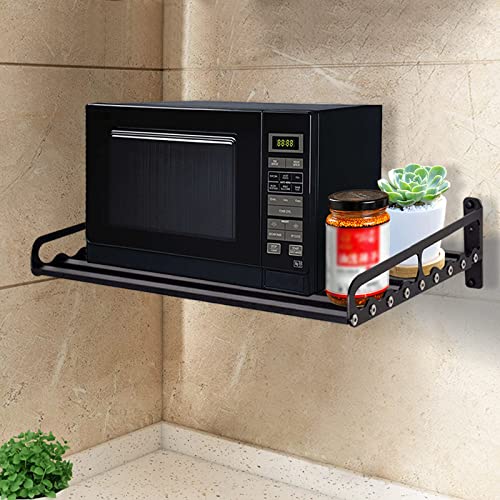 Fetcoi Wandmontage Mikrowellenhalterung 57 * 16 * 8cm Schwarz Küche Mikrowelle Backofen Halterung Minimalistisch Herd Regal aus Aluminium Wandhalterungen Regal für Küche von Fetcoi