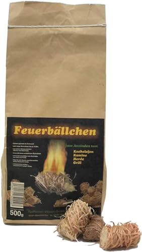 Feuerbällchen - das Original - zum Anzünden von Kachelofen, Kamin, Herd, Grill, Lagerfeuer - aus Naturprodukten - unempfindlich gegen Nässe - Made in Germany - 0,5 kg Tüte (ca. 40 Stück) von Feuerbällchen