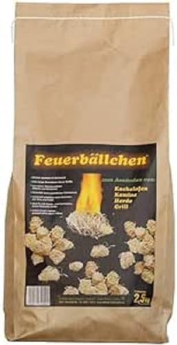 Feuerbällchen, Grillanzünder, Kaminanzünder, Anzündhilfe (Ökologische Anzündwolle aus Naturprodukten, zum Anzünden der Grillkohle, Lagerfeuers oder Kamins) 2,5 kg Tüte von Feuerbällchen