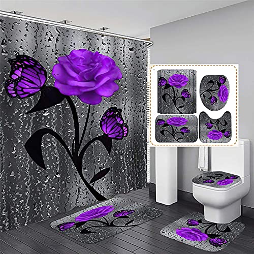 Fgolphd Duschvorhang Blume 180x200 180x180 Strand Bunt Badezimmerteppich 4-teiliges Set, Shower Curtains Wasserdicht (180 x 200 cm,11) von Fgolphd