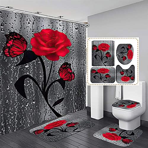 Fgolphd Duschvorhang Blume 180x200 180x180 Strand Bunt Badezimmerteppich 4-teiliges Set, Shower Curtains Wasserdicht (180 x 200 cm,7) von Fgolphd