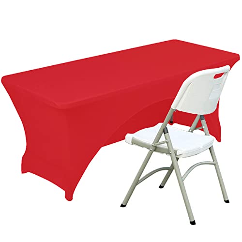 Spandex Tischdecke Ausgestattete Polyester Tischdecke Stretch Tischdecke Tischdecke Offene Rückseite – 6 Fuß/183 cm, Rot von Fhberni