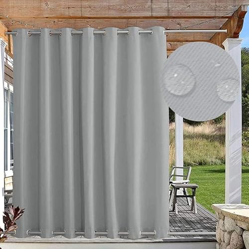 Outdoor Vorhänge Sonnenschutz, Outdoor Vorhang Wetterfest mit Ösen Oben und Unten, Outdoor Gardinen Wasserdicht Windschutz Blickdicht für Pavillon, 1 Stück, Grau, B264xH183cm von FicaRico