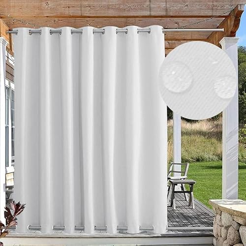 Outdoor Vorhänge Sonnenschutz, Outdoor Vorhang Wetterfest mit Ösen Oben und Unten, Outdoor Gardinen Wasserdicht Windschutz Blickdicht für Pavillon, 1 Stück, Weiß, B264xH183cm von FicaRico